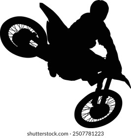 Motocross rider silhouette full body illustration. People posing on motorcycle.