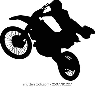 Motocross rider silhouette full body illustration. People posing on motorcycle.