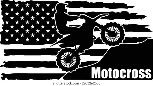 Motocross Silhouette, Motocross with Gear Background, American Flag Distressed svg
