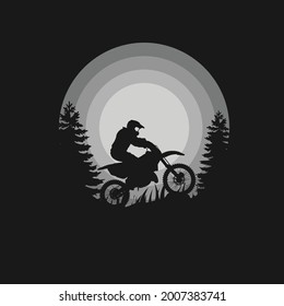 Motocross Silhouette Vector Illustration Logo Designs, Motocross Logo, Sunrise and sunset. Landscape wallpaper. Illustration vector style. Colorful view background