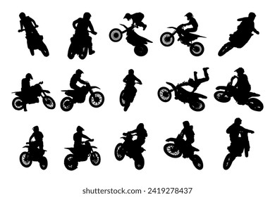 Motocross silhouette vector, suitable for various designs related to the sport of motocross, and can also be used in general designs that include themes of speed, adventure or exploration.
