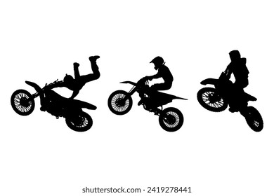 Motocross silhouette vector, suitable for various designs related to the sport of motocross, and can also be used in general designs that include themes of speed, adventure or exploration.
