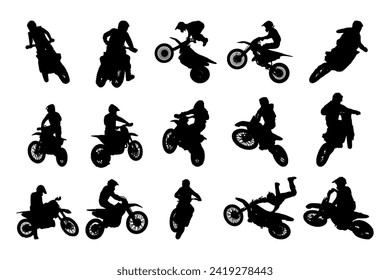 Motocross silhouette vector, suitable for various designs related to the sport of motocross, and can also be used in general designs that include themes of speed, adventure or exploration.