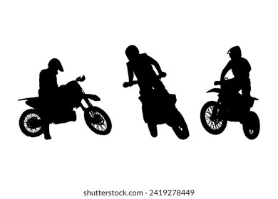Motocross silhouette vector, suitable for various designs related to the sport of motocross, and can also be used in general designs that include themes of speed, adventure or exploration.