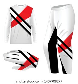 Motocross sportswear kit design. Total look sportswear design for competitions, promo, racing, gaming. Templates jersey for mountain biking, downhill. Sublimation print. Vector illustration.