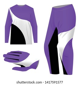 Motocross sportswear kit design. Total look sportswear design for competitions, promo, racing, gaming. Templates jersey for mountain biking, downhill. Sublimation print. Vector illustration.