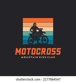 Motocross with sunset background vintage retro. T-shirt print design