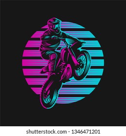 Motocross Sunset Retro Vector illustration