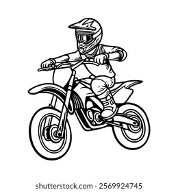 motocross supermoto cartoon character isolated drawing line style sketch classic vintage design illustration