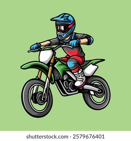 motocross supermoto cartoon colored character isolated drawing line style sketch classic vintage design illustration