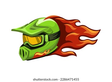 Motocross Trail Helmet on Fire Mascot Symbol Cartoon illustration vector