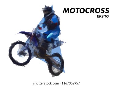 Motocross from triangles. Motocross low poly. Vector illustration
