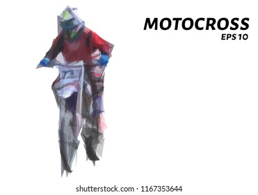 Motocross from triangles. Motocross low poly. Vector illustration