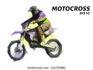Motocross from triangles. Motocross low poly. Vector illustration