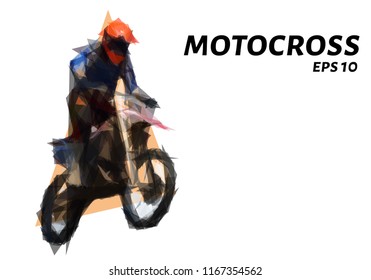 Motocross from triangles. Low poly's motorcycle. Vector illustration