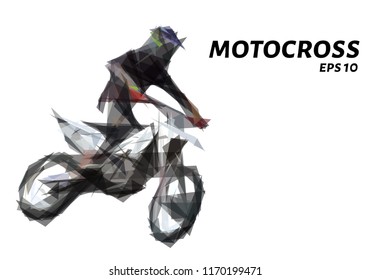 Motocross from triangles. Low poly's motorcycle. Vector illustration