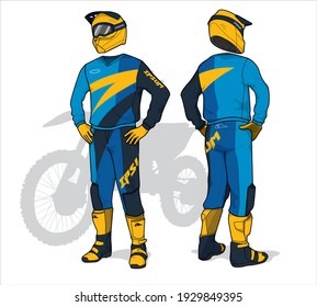 Motocross uniform design set mock up vector