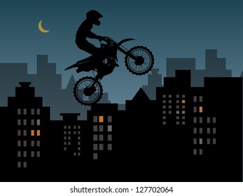 Motocross in urban jungle, vector illustration