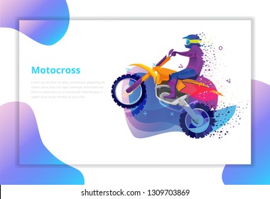 Motocross vector illustration. Sport and activity background. Landing page.