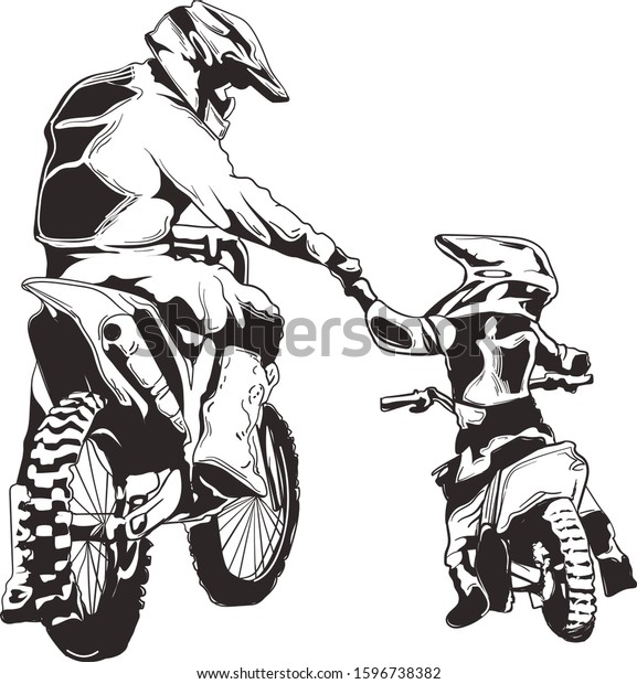 Download Immagine vettoriale stock 1596738382 a tema Motocross Vector Ink Dad Son Motocross (royalty free)