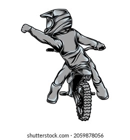 Motocross vector. Little boy riding a mini motocross. Minimoto bike.