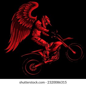 Motocross with wings on black background vector illustration