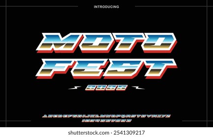 MOTOFEST sans serif letters, bold automotive font for dynamic logo, high-speed headline, Modern and vintage combined, action-packed typography, race-inspired typographic design. Vector typeset.