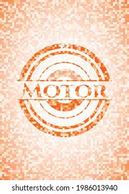 Emblema abstracto del motor, fondo de mosaico naranja 