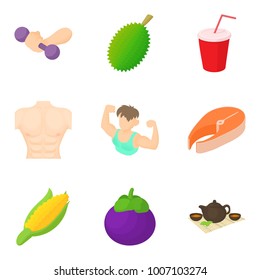 Motor activity icons set. Cartoon set of 9 motor activity vector icons for web isolated on white background