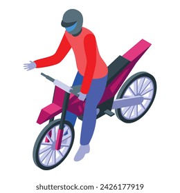 Motor bike icon isometric vector. Man rider. Biker race