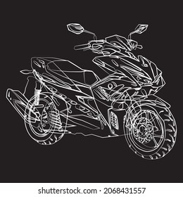 Motor Bike Inverse Color Line Art Vector Illustration