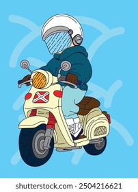 motor bike racer illustration with japanese style background