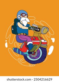 motor bike racer illustration with japanese style background