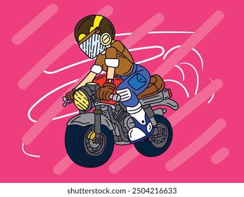 motor bike racer illustration with japanese style background