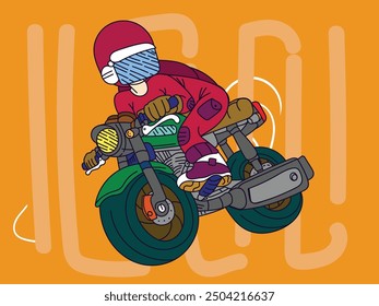 motor bike racer illustration with japanese style background