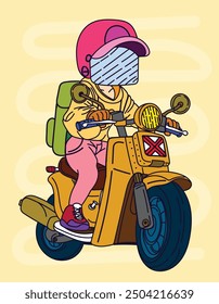 motor bike racer illustration with japanese style background