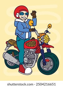 motor bike racer illustration with japanese style background