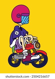 motor bike racer illustration with japanese style background