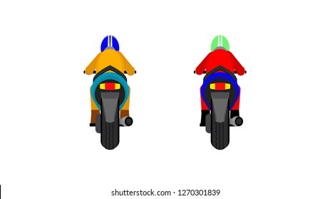 Motor bike with rider flat style design. Motor bike rear view with biker isolated on white background