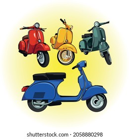 motor bike and scooter four Colur . vector image for banner logo icon and web. delivery bike and scooty