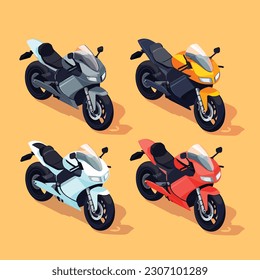 Motor bikes isometric vector set isolated