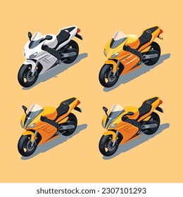 Motor bikes isometric vector set isolated