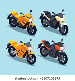 Motor bikes isometric vector set isolated