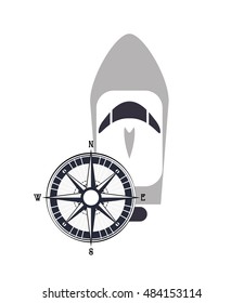 motor boat and compass  icon