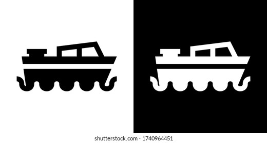 Motor Boat. Glyph Icon in White and Black Version.