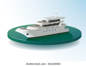 Motor boat on water area, vector Color Illustration.