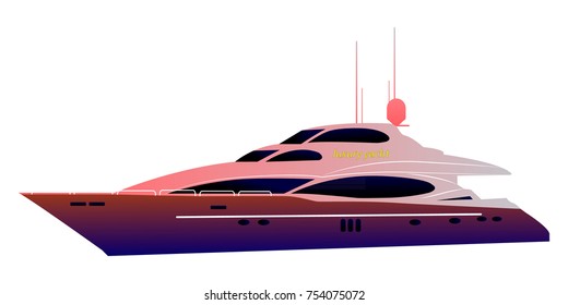 Motor boat and sail boat side view set vector icon. Ship, pleasure boat, speed boat, vessel, cruise ship, luxury yacht