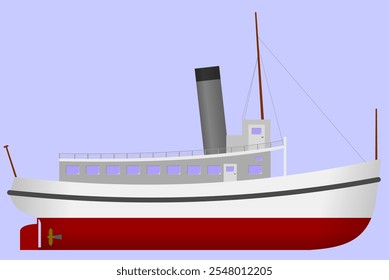 Motorboot. Kleines Motorboot, das im Stil eines Pilotstarts aus dem frühen 20. Jahrhundert ist. Seitenprofil. Isolierte Vektorgrafik.