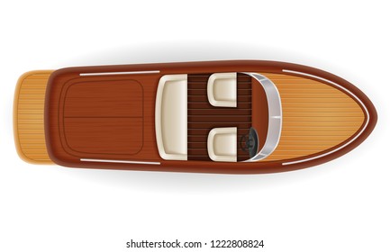 motor boat vintage old retro made of wooden vector illustration isolated on white background