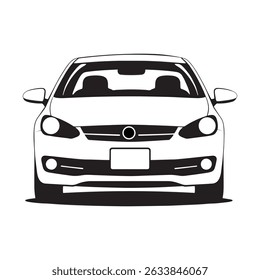 Motor car silhouette, vector front view on white background. Vehicle icon for apps and websites.